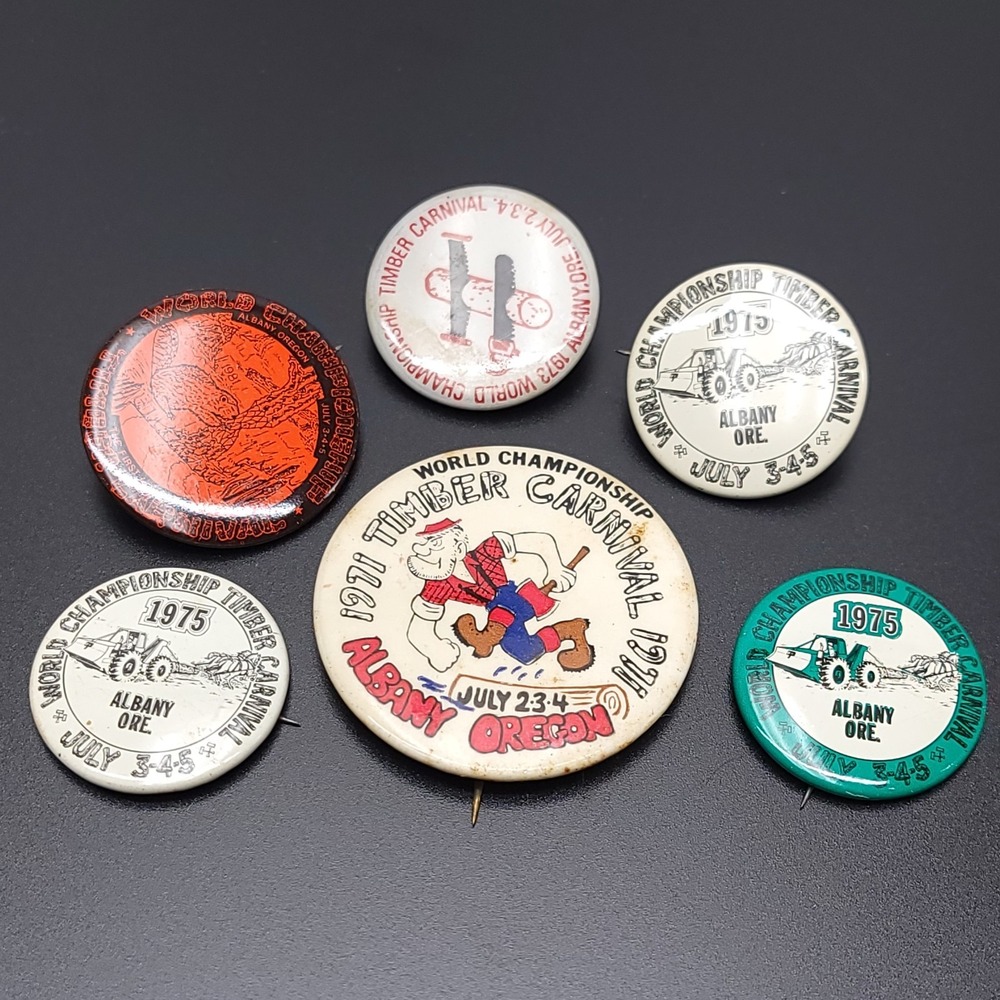 Vintage Timber Carnival Pinback Button Lot Albany Oregon World Championship 70s